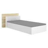 Letto Singolo Bianco Marrone Rovere Contenitore Dimensione Materasso 90x190 cm, Testiera con Libreria Inclusa
