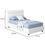 Letto Singolo Bianco Sfoderabile Contenitore, Dimensione Materasso 80x200 cm Made in Italy - Brenta
