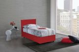 Letto singolo Bruna, Letto contenitore con rivestimento in tessuto, 100% Made in Italy, Apertura frontale, adatto per materasso Cm 80x190, Rosso