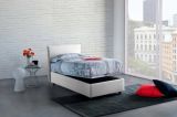 Letto singolo Brunella, Letto contenitore con rivestimento in tessuto, 100% Made in Italy, Apertura frontale, con materasso Cm 80x190 incluso, Bianco