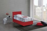 Letto singolo Brunella, Letto contenitore con rivestimento in tessuto, 100% Made in Italy, Apertura frontale, con materasso Cm 80x190 incluso, Rosso