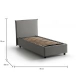 Letto singolo Candida, Letto contenitore con rivestimento in tessuto, 100% Made in Italy, Apertura laterale, adatto per materasso Cm 80x190, Grigio