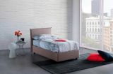 Letto singolo Candida, Letto contenitore con rivestimento in tessuto, 100% Made in Italy, Apertura laterale, adatto per materasso Cm 80x190, Tortora