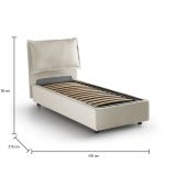 Letto singolo Carla, Letto contenitore con rivestimento in tessuto, 100% Made in Italy, Apertura frontale, adatto per materasso Cm 90x200, Beige