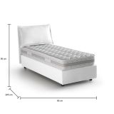 Letto singolo Carolina, Letto contenitore con rivestimento in tessuto, 100% Made in Italy, Apertura frontale, con materasso Cm 80x190 incluso, Bianco