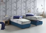 Letto singolo Caterina, Letto contenitore con rivestimento in tessuto, 100% Made in Italy, Apertura frontale, adatto per materasso Cm 80x200, Blu
