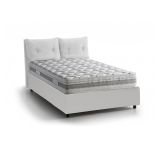 Letto singolo Chantal, Letto contenitore con rivestimento in ecopelle, 100% Made in Italy, Apertura frontale, con materasso Cm 80x190 incluso, Bianco
