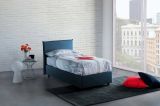 Letto singolo Chelsea, Letto contenitore con rivestimento in tessuto, 100% Made in Italy, Apertura frontale, adatto per materasso Cm 90x190, Blu