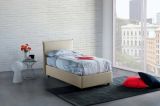 Letto singolo Chiaraluna, Letto contenitore con rivestimento in tessuto, 100% Made in Italy, Apertura frontale, con materasso Cm 90x190 incluso, Beige