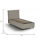 Letto singolo Christine, Letto contenitore con rivestimento in ecopelle, 100% Made in Italy, Apertura frontale, adatto per materasso Cm 90x200, Tortora