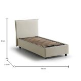 Letto singolo Cira, Letto contenitore con rivestimento in tessuto, 100% Made in Italy, Apertura frontale, adatto per materasso Cm 90x200, Beige