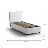 Letto singolo Cira, Letto contenitore con rivestimento in tessuto, 100% Made in Italy, Apertura frontale, adatto per materasso Cm 90x200, Bianco