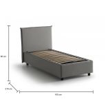 Letto singolo Cira, Letto contenitore con rivestimento in tessuto, 100% Made in Italy, Apertura frontale, adatto per materasso Cm 90x200, Grigio