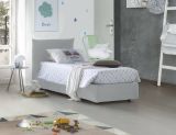 Letto singolo Clarissa, Letto contenitore con rivestimento in tessuto, 100% Made in Italy, Apertura frontale, adatto per materasso Cm 80x190, Bianco