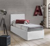 Letto singolo Cleofe, Set testata in ecopelle con rete ortopedica e mantovana, 100% Made in Italy, adatta a letto Singolo, per materasso da Cm 80x190, Bianco