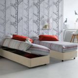 Letto singolo contenitore beige 95x205cm rivestituto in tessuto - Adoxa