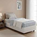 Letto singolo contenitore bianco 105x205cm rivestimento in ecopelle - Nantine