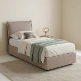 Letto singolo contenitore tortora 95x205cm con testiera imbottita - Alto