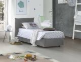 Letto singolo Daisy, Letto contenitore con rivestimento in tessuto, 100% Made in Italy, Apertura frontale, con materasso Cm 80x190 incluso, Grigio