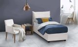 Letto singolo Emilia, Letto contenitore con rivestimento in ecopelle, 100% Made in Italy, Apertura frontale, con materasso Cm 90x200 incluso, Bianco
