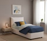 Letto singolo Ester, Letto contenitore con rivestimento in ecopelle, 100% Made in Italy, Apertura frontale, adatto per materasso Cm 80x190, Bianco
