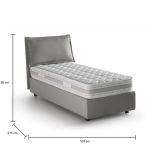 Letto singolo Evelyn, Letto contenitore con rivestimento in tessuto, 100% Made in Italy, Apertura frontale, con materasso Cm 90x200 incluso, Grigio