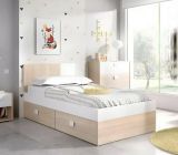 Letto singolo Fourchon, Sommier per camera da letto, Giroletto per stanza, Struttura porta materasso, 97x196 h79 cm, Bianco e Rovere