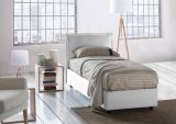 Letto singolo Gemma, Letto contenitore con rivestimento in tessuto, 100% Made in Italy, Apertura frontale, adatto per materasso Cm 80x200, Bianco
