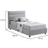 Letto Singolo Grigio Materasso Incluso Sfoderabile, Contenitore Made in Italy - Adalpina
