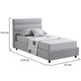 Letto Singolo Grigio Materasso Incluso Sfoderabile, Contenitore Made in Italy - Brendola