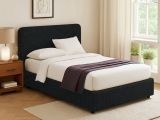Letto Singolo Grigio Scuro Sfoderabile Contenitore, Dimensione Materasso 90x190 cm - Supino