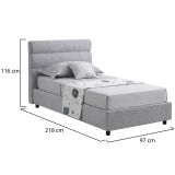 Letto Singolo Grigio Sfoderabile Contenitore, Dimensione Materasso 80x190 cm Made in Italy - Brez