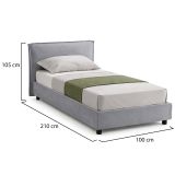 Letto Singolo Grigio Sfoderabile Contenitore, Dimensione Materasso 80x190 cm Made in Italy - Brusson