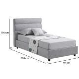 Letto Singolo Grigio Sfoderabile Contenitore, Dimensione Materasso 80x200 cm Made in Italy - Brenta