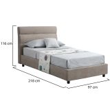 Letto Singolo Grigio Tortora Materasso Incluso Sfoderabile, Contenitore Made in Italy - Brendola
