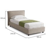 Letto Singolo Grigio Tortora Sfoderabile Contenitore, Dimensione Materasso 80x190 cm Made in Italy - Brusson