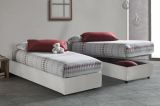 Letto singolo Irene, Letto contenitore con rivestimento in ecopelle, 100% Made in Italy, Apertura frontale, adatto per materasso Cm 80x200, Bianco
