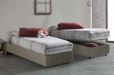 Letto singolo Laura, Letto contenitore con rivestimento in tessuto, 100% Made in Italy, Apertura frontale, adatto per materasso Cm 90x200, Tortora