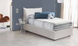 Letto singolo Livia, Letto contenitore con rivestimento in ecopelle, 100% Made in Italy, Apertura laterale, adatto per materasso Cm 80x190, Bianco