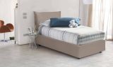Letto singolo Livia, Letto contenitore con rivestimento in ecopelle, 100% Made in Italy, Apertura laterale, adatto per materasso Cm 80x190, Tortora