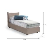 Letto singolo Livia, Letto contenitore con rivestimento in ecopelle, 100% Made in Italy, Apertura laterale, adatto per materasso Cm 80x190, Tortora
