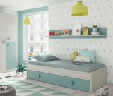 Letto singolo Lubbock, Struttura letto per cameretta, Letto con lettino estraibile o cassettone e mensola abbinata, 201x98h43 cm, Bianco e Verde acqua