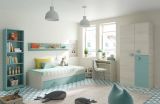 Letto singolo Lubbock, Struttura letto per cameretta, Letto con lettino estraibile o cassettone e mensola abbinata, 201x98h43 cm, Bianco e Verde acqua