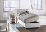 Letto singolo Luna, Letto contenitore con rivestimento in tessuto, 100% Made in Italy, Apertura laterale, adatto per materasso Cm 80x190, Bianco