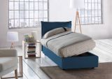 Letto singolo Luna, Letto contenitore con rivestimento in tessuto, 100% Made in Italy, Apertura laterale, adatto per materasso Cm 80x190, Blu