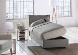 Letto singolo Luna, Letto contenitore con rivestimento in tessuto, 100% Made in Italy, Apertura laterale, adatto per materasso Cm 80x190, Grigio