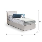 Letto singolo Marianna, Letto contenitore con rivestimento in ecopelle, 100% Made in Italy, Apertura laterale, con materasso Cm 80x190 incluso, Bianco