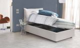 Letto singolo Marianna, Letto contenitore con rivestimento in ecopelle, 100% Made in Italy, Apertura laterale, con materasso Cm 80x190 incluso, Bianco