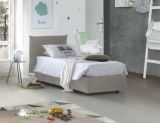 Letto singolo Marina, Letto contenitore con rivestimento in tessuto, 100% Made in Italy, Apertura laterale, adatto per materasso Cm 80x190, Beige
