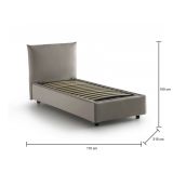 Letto singolo Marina, Letto contenitore con rivestimento in tessuto, 100% Made in Italy, Apertura laterale, adatto per materasso Cm 80x190, Tortora